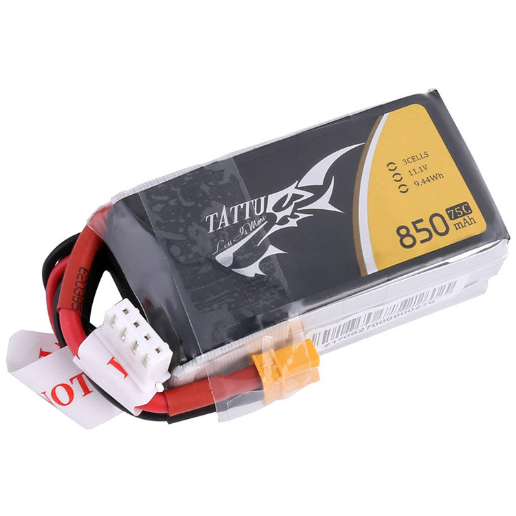 Tattu 850mAh 11.1V 75C 3S1P Lipo Battery Pack With XT30 Plug Tattu 850mAh 11.1V 75C 3S1P Lipo Battery Pack With XT30 Plug